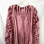 Blue Waters XL Long Cardigan Pink Red Plaid Hooded Knit Sweater Chunky Fall D Size 1X Photo 3