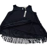 YA Los Angeles Top Blouse Black Silk Blend Sleeveless Fringe Hem Top Small NEW Photo 8