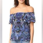 Alice + Olivia Maxie Guipure Lace Off the Shoulder Blouse Top in Blue Size Small Photo 0