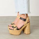 Castaner  Agnes Natural & Black Woven Raffia  Tall Sandals Platform Heels 39 US 8 Photo 5