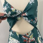 Medium Green, White Floral Tie Front Faux Wrap Midi Dress Green Photo 5