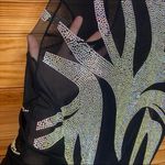 BANJUL Sheer Rhinestone Flame Bodycon Mini Dress Black Mesh & crystal LARGE Photo 3