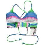 Jessica Simpson Stripe Multi-Color Bikini Top Lace-Up Ribbed Size S Photo 2