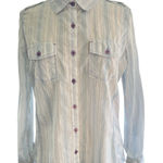 North River Button Up Roll Sleeve Stripe White Shirt White Large Business Casual Photo 0