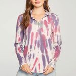 Chaser  Tie Dye Sweatshirt Quarter Zip Burgundy Cream Pink Top Size XS Photo 2