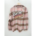 Barbie Women Pink Brown Plaid Button Down Flannel Shacket Wool Blend Size XXL Photo 1