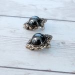 Vintage Clip On Earrings Metallic & Dark Silver Tone Statement Regal Photo 2