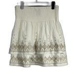 White House | Black Market WHBM White Gold Embroidered Smocked Waist Tiered Silk Mini Skirt Size XS Photo 2
