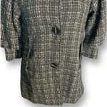 Hazel Anthropologie Black White Tweed Coat Faux Fur Collar Puff Sleeves Small Photo 2