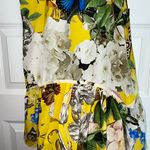 Roberto Cavalli Yellow Printed Silk Lace Detail Halter Floral Mix Print Top Photo 8