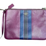 Coach Jes Gallery Pouch Jersey Striped Burgundy & Navy Clutch Wristlet Purse Photo 1