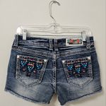 GRACE IN LA  Dark Wash Aztec Embroidered Lowrise Denim Shorts Size 28 Photo 2