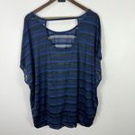 Lane Bryant Top 26/28 Blue Black Striped Sheer Dolman Oversized Ruched Plus Photo 3