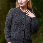 The Irish Store Aran Woollen Mills Charcoal Irish Cable Merino Wool Cardigan Gray Size L Photo 0