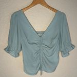 Abercrombie & Fitch Baby Blue Babydoll Top Puff Sleeve Smocked Back Coquette A&F Photo 0