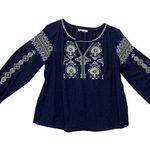 Solitaire womens large eyelet blue embroidered long sleeve shirt johnny floral Photo 0