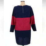 BB Dakota  Dirk Long Sleeve Color Block Shift Dress Plus Size 1X Navy & Red Berry Photo 5