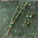 Handmade Sterling Silver Green Crystal White Agate Beaded Set Cross Pendant Photo 0