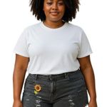 Handmade Embroidered Sunflower Festival Denim Shorts Black Size 12 Boho Summer Photo 0