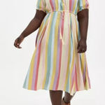 Torrid Pastel Stripes M Challis Off Shoulder Midi Dress Size 2X Pockets Tassels Photo 0
