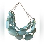 EXPRESS Chunky Statement Y2K Turquoise Stone Colored Glass Bead Gathered necklace Photo 10