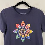 Life is Good Women Navy Rainbow Tie Dyed Flower Graphics S/S Crusher Tee Size M Photo 2