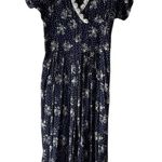 Erika Vintage 90s Floral Cottage V Neck Lace Blue Babydoll Midi Dress Photo 0