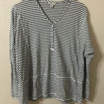 Sundance  Black & White Striped Long Sleeve V-Neck Raw Hem Cotton Tunic Top Large Photo 0