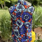 Bobeau Mock Neck Sleeveless Tank Top Sz: L Floral Zip Back Blue Waffle Knit Photo 1