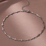 Link Chain Cross Choker Necklace for Men Women Streetwear Unisex Style Silver Photo 1