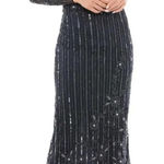 Mac Duggal  sequin formal dress high neck illusion navy formal cocktail Sz‎ 8 NWT Photo 1