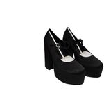 Lisa Vicky Vault V Black Satin Platform Heels Rhinestone Buckle Mary Jane Size 7 Photo 11