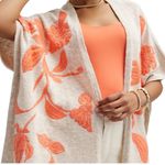 NWT Chicos Embroidered Knit Ruana Neutral Orange Floral Linen Cotton Size S/M Tan Photo 1