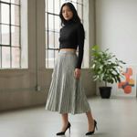 Maeve Anthropologie  Metallic Silver Gold Accordion Pleat Midi Skirt Size 4 Photo 12