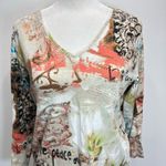 Chico's Chico’s Mixed Abstract Print & Inspirational Quotes 100% Cotton 3/4 Sleeve Top Photo 3