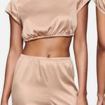 SKIMS  Plus Size‎ 4X Pink Shine Satin Crop Top Open Back Kim Kardashian NEW Photo 0