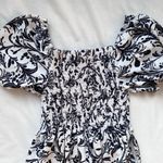 white and black paisley floral puff sleeve smocked dress Photo 1