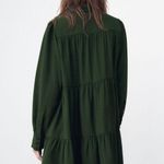 ZARA Women's Green Long Sleeve Babydoll Swing Mini Dress Photo 4