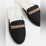 Torrid  Black & Good Chain Fur Lined Suede Mules | Size 7 Wide Width NWOT Photo 0