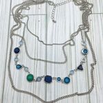 Silver Tone Multi Strand Chain Collar Necklace Shades of Blue Pendants 18" Photo 7