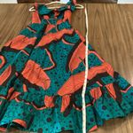 Sika Mia leaf Ruffle cotton sleeveless midi teal black tropical dress 0 NWT Green Photo 5