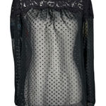 Elle Sheer Lace Black Long Sleeve Blouse Women’s Size Small Polka dot Photo 0