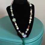 Year of the Rat Pendant Tassel Mixed Gemstone Glass Cloisonné Bead Necklace Green Photo 7