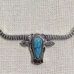 Turquoise Jeweled Texas Longhorn Necklace Silver Photo 0