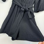 Anthropologie Balloon Puff Sleeve Romper Sz Small Black Tie Belted Waist Photo 9