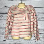 Lou & grey  NWT Size XS Tan with Neon Pink & Blue Stripe Chest Pocket Sweatshirt Photo 0
