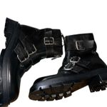 ZARA New  leather black Moto combat boots buckles and zippers EU 36 US 6 Photo 5
