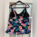 Lands' End Lands’ End Wrap Underwire Tankini Swimsuit Black Hibiscus Floral Plus Size 22W Photo 3