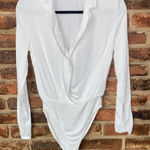 Forever 21 White Long Sleeve Collared Surplice Bodysuit Women's Size Small Photo 0