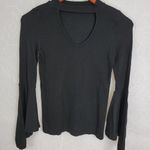 Suzette  Womens Blouse Size S Black Cut Out Neck Flare Long Sleeve Pullover Photo 0